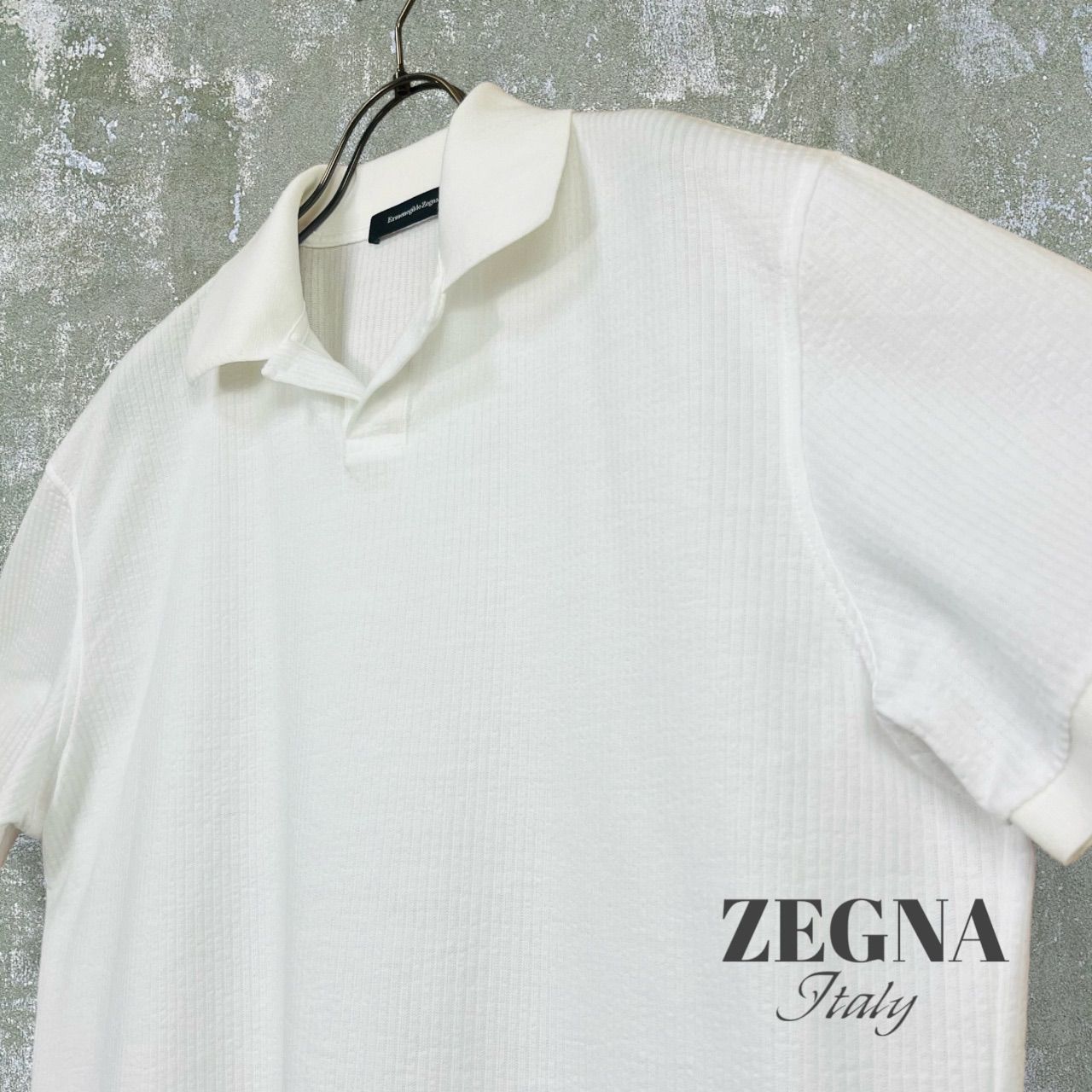 【ゼニア】ZEGNA ポロシャツ 半袖 白 ホワイト オープンカラー トップス