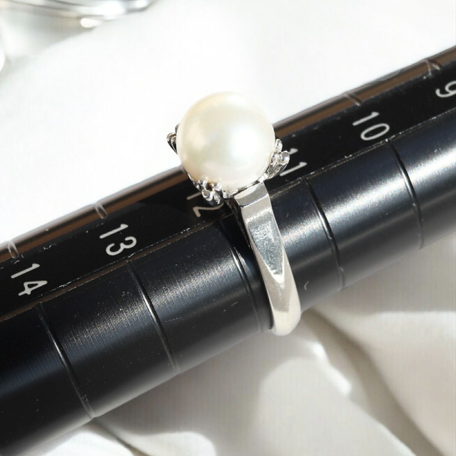 新品仕上げ】 K14WG あこや真珠 パール 珠サイズ7.5mm-8.0mm リング