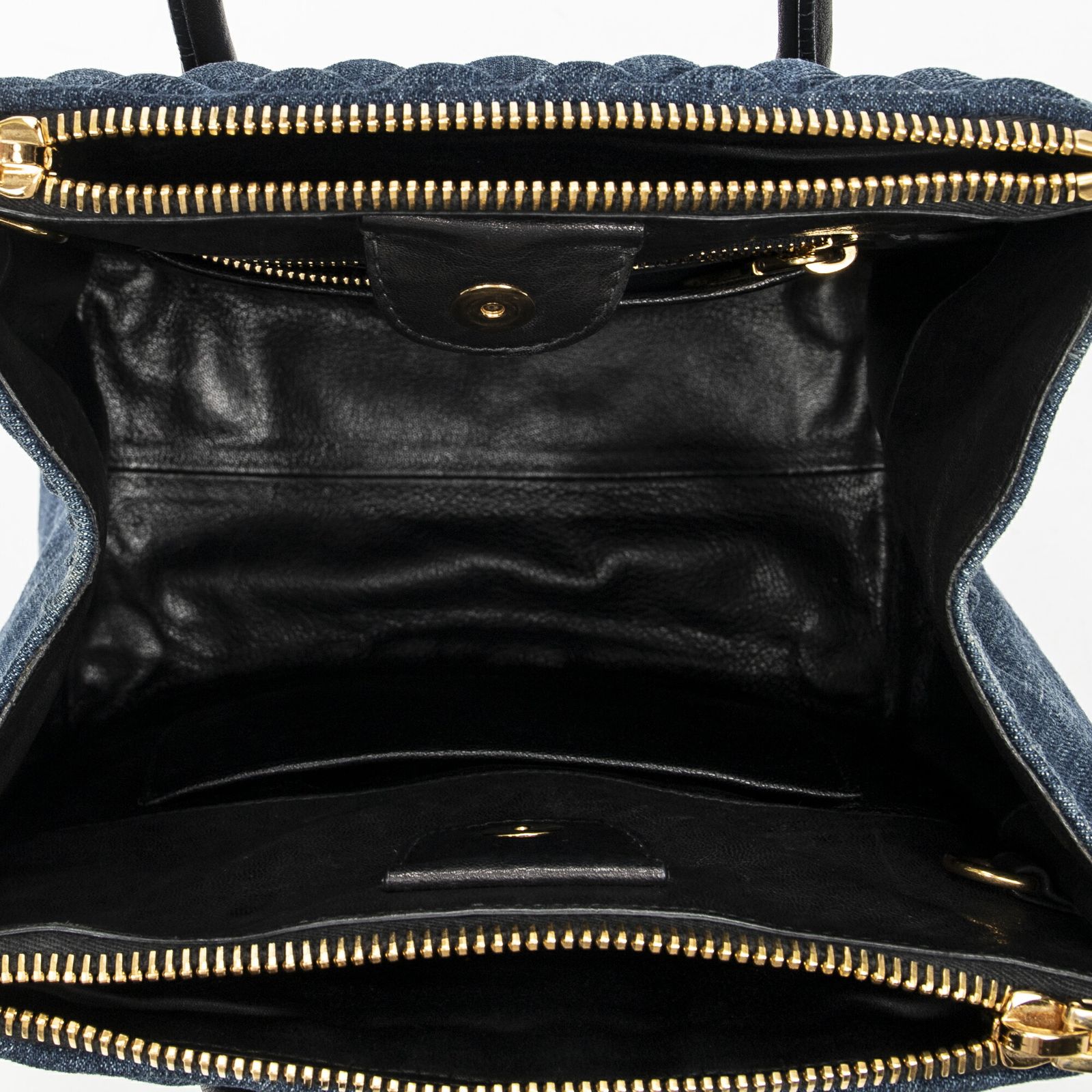 ミュウミュウコンバーチブルトートブルーデニム 黒マトラッセデニムキャンバスAB