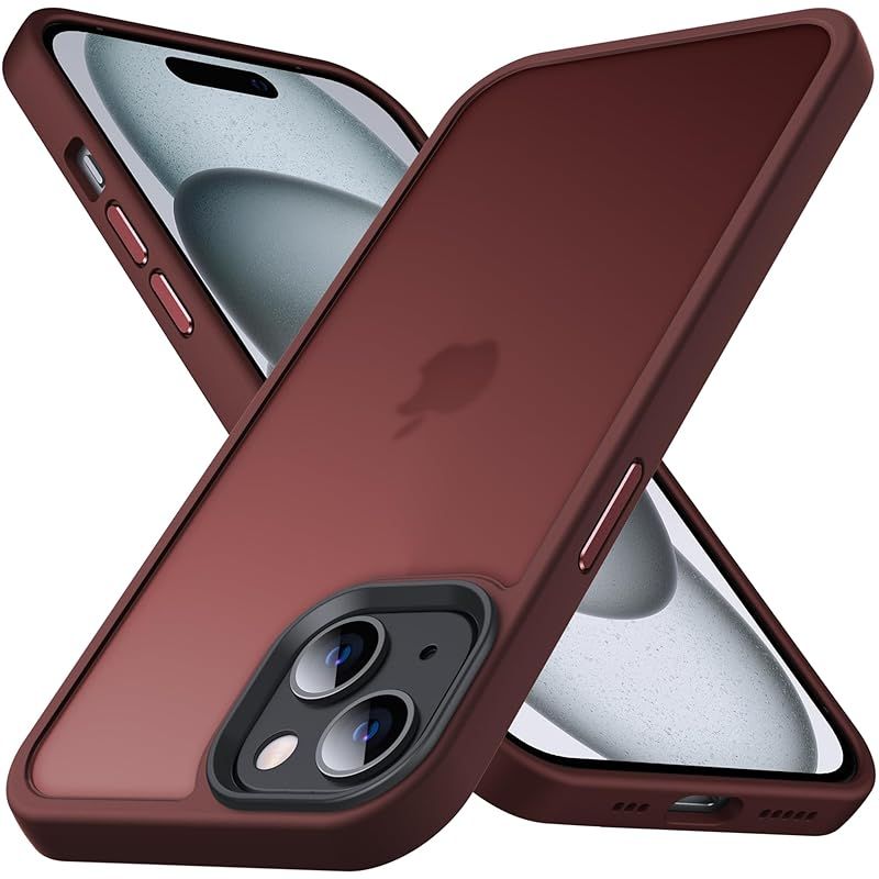 Anqrp iPhone 15 用 ケース 半透明 マット 耐衝撃 滑り止め 米軍MIL規格 指紋防止 スマホケース アイフォン 15 ストラップホール付き ワイヤレス充電対応 アイホン15 カバー 6.1インチ ワインレッド 