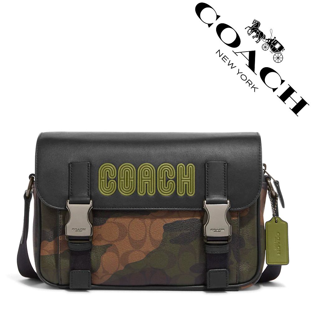 【セール中】COACH コーチバッグ CC018 カーキ×オリーブ ショルダーバッグ ボディーバッグ 斜めがけバッグ メンズ  ブロックド シグネチャー トラック クロスボディー アウトレット品 新品未使用