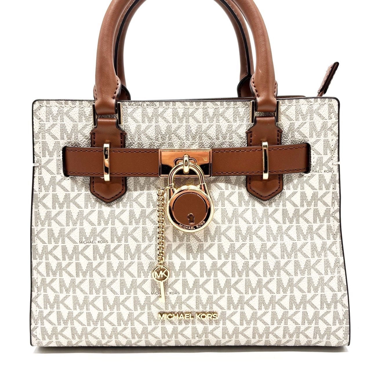 【良品】マイケルコース　トートバッグ　MK柄　PVC レザー　ブラウン　肩掛け 良品】マイケルコース トートバッグ MK柄 PVC レザー ブラウン 肩掛け