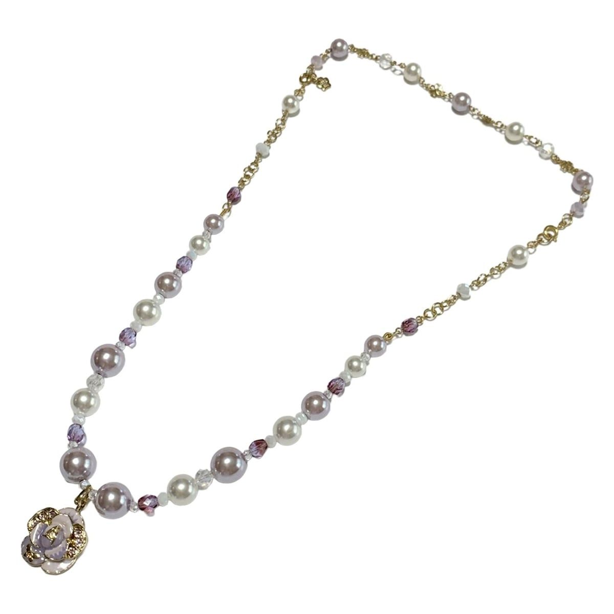 ANNA SUI アナスイ ネックレス - アイボリー×ライトパープル×マルチ フラワー 花