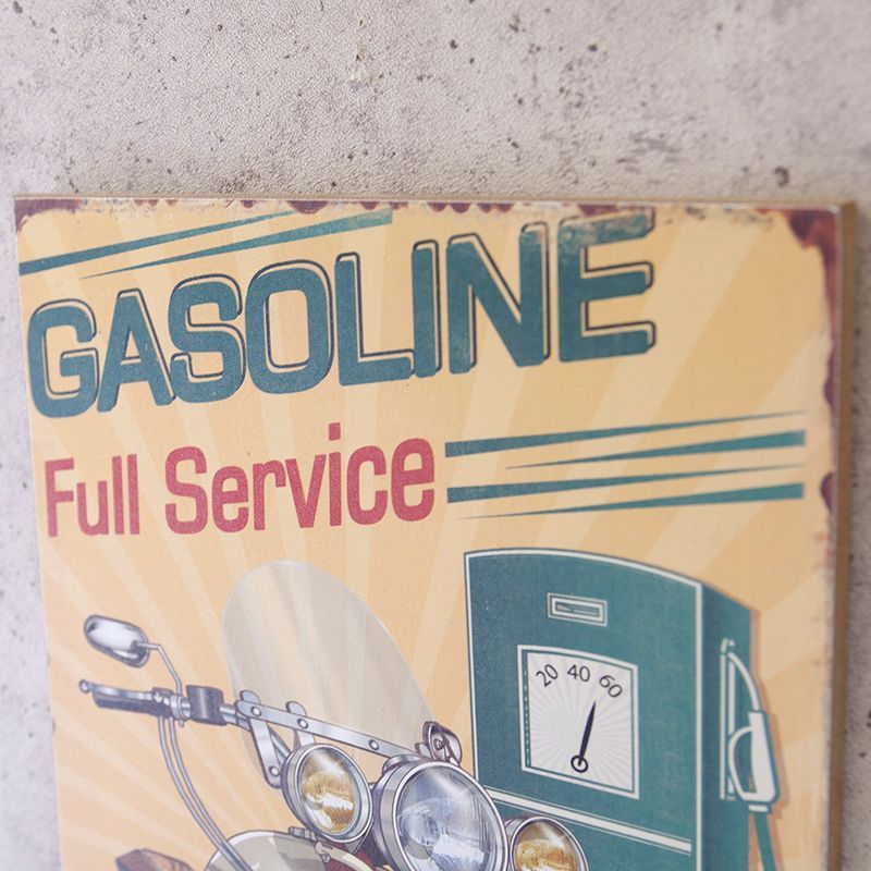 看板 木製プレート インテリア雑貨 アンティークウッドボード GASOLINE