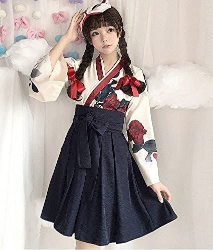 人気商品】浴衣 衣装 大人用 コスプレ 巫女 ゴスロリ 無地 花柄 昭和 花柄 赤 レトロ ブラック 黒 かわいい ショート丈 ゆったり 大きいサイズ  ロリィタ服 バラ ロリータ ロング ドレス 薔薇柄 和装 着物 和服 (黒色 袴 大正ロマン [レディレイ -