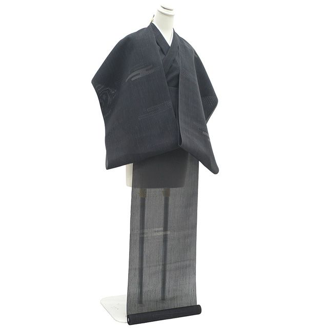 夏結城　粋な夏着物　証紙付　美品 夏結城】紗紬 夏着物 証紙付き 小紋 唐花 縦縞 正絹 生成色