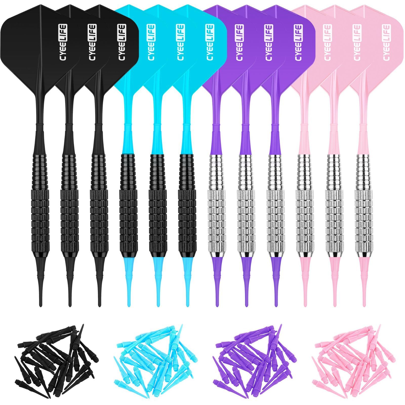 12本入り 14g CyeeLife ソフトチップダーツセッ+40個ティップ入門級家庭用ダーツ