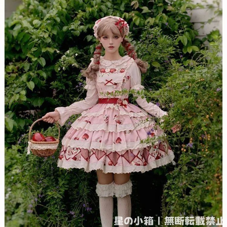 新品未使用 重工刺繍プリント リンゴ園テーマ ロリータスカート＆トップスセット 大フレアデザイン 秋用 双子コーデ対応 上品で可愛い 高品質 撮影用ドレス 推し活 パーティー衣装 仮装 イベント用 おしゃれで人気 プレゼントにも最適 2025新品 重工刺繍プリント リンゴ園テーマ ロリータスカート