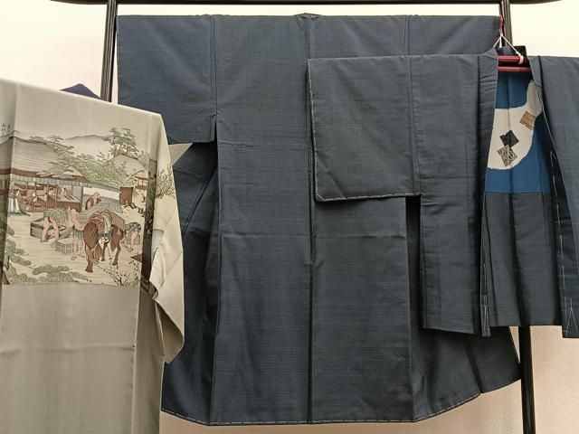 平和屋着物●男性　本場大島紬　アンサンブル・長襦袢セット（袷）　80亀甲　総詰め　正絹　逸品　未使用　BAAU7031gt 平和屋着物○男性 本場大島紬 アンサンブル・長襦袢セット（袷） 80