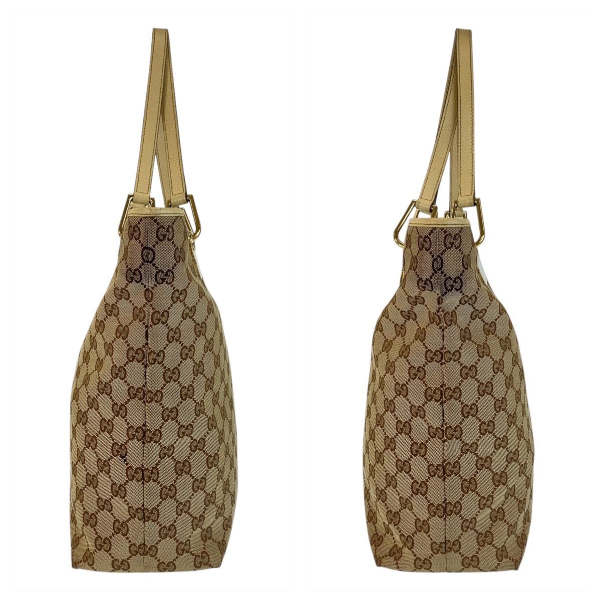 美品 GUCCI グッチ ベージュ ホワイト ゴールド金具 GGキャンバス 