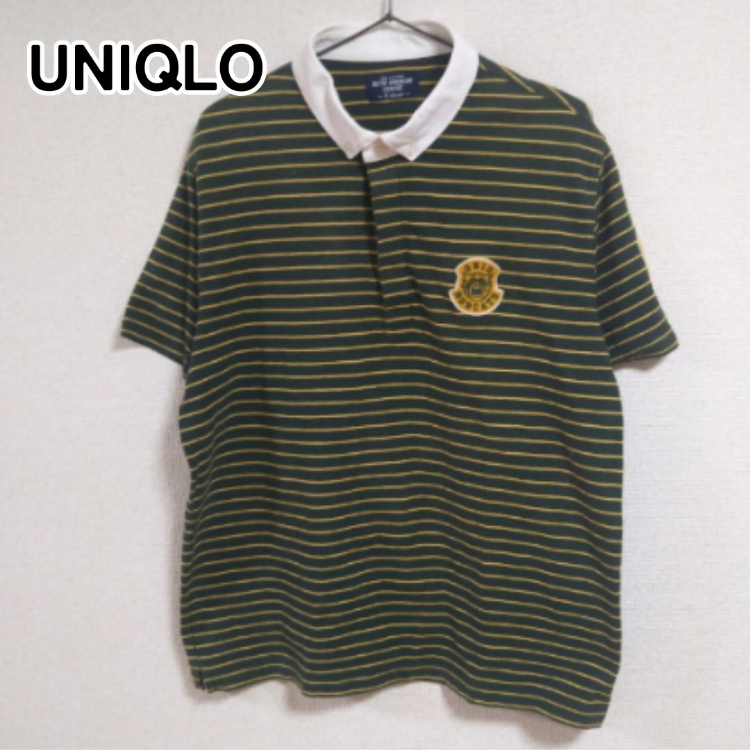 RETRO AMERICAN GRAPHIC レトロアメリカングラフィック XL 緑黄ボーダー柄 半袖ポロシャツ UNIQLO ユニクロ - メルカリ