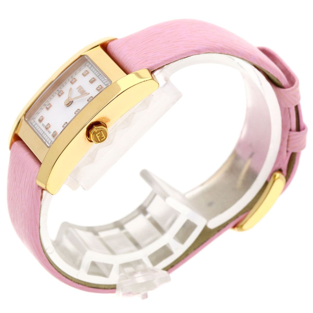 FENDI フェンディ 7000 L スクエアフェイス 12 P ダイヤモンド 腕時計 GP 革 レディース きちんと感 高級感