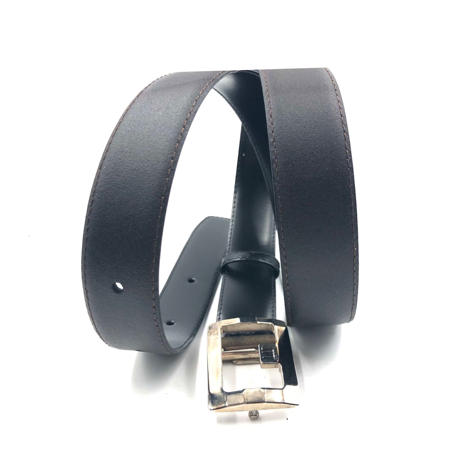 dunhill ダンヒル ロゴバックル ベルト 本革 レザー ブラック シルバー  