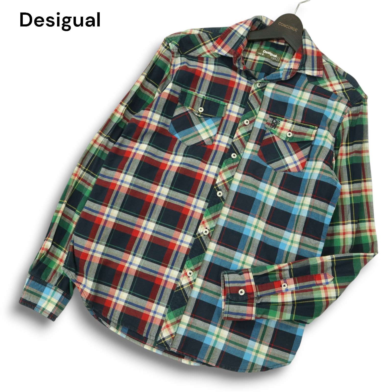 グッドデザイン古着 Desigualデシグアル クレイジーパターンチェックシャツ Desigual デシグアル 通年 ロゴ刺繍☆ クレイジーパターン 長袖