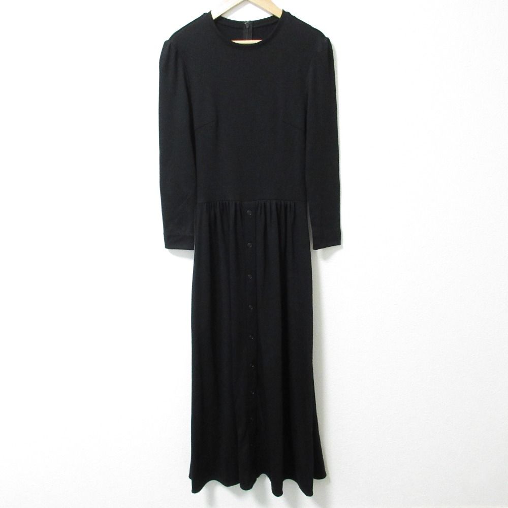 21AW ボーダーズアットバルコニー WEEKEND MAXI DRESS 袖ボーダー ウール 長袖 フ マキシワンピース 36 ブラック レディース 古着