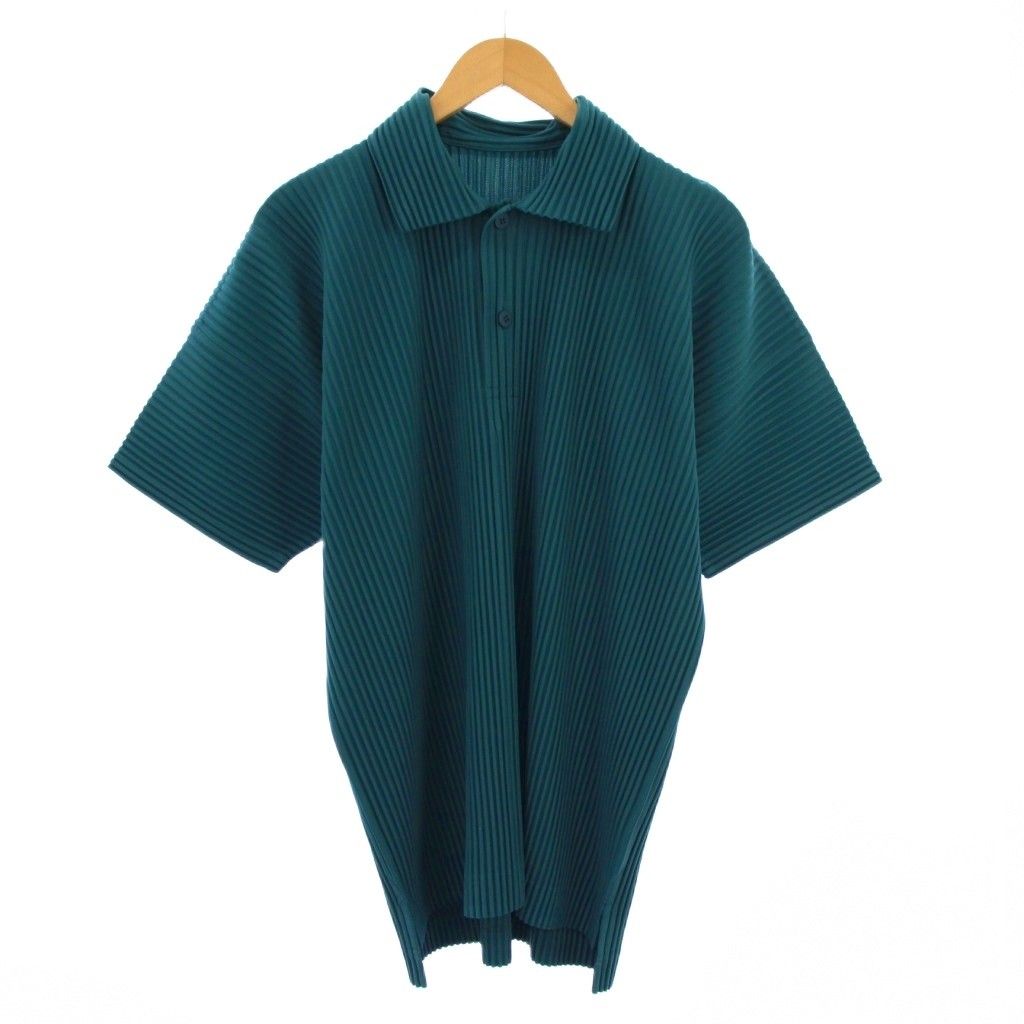 オムプリッセイッセイミヤケ HOMME PLISSE ISSEY MIYAKE 24SS MONTHLY COLOR MAY プリーツポロシャツ 半袖 レギュラー ハーフボタン ストレッチ ワン 3 緑 グリーン HP41JM121 3 BB