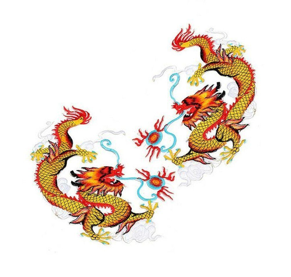 【在庫セール】刺繍パッチアップリケ アイロンワッペン 服の飾り ドラゴン 綺麗 礼物 龍 パッチ 金 Ximkee 大きいサイズ