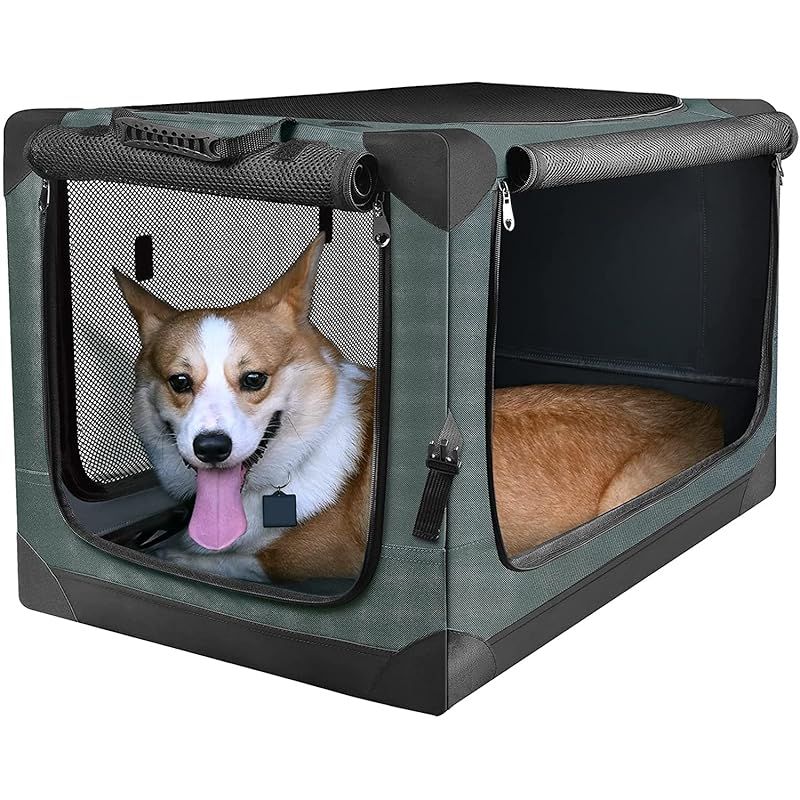 Totoro ball 折りたたみペットケージ 犬ケージ 犬用クレート 猫用キャリー カート 犬 車用ケージ 持ち手付き 犬猫兼用 折りたたみ簡単 室内休憩 急な来客時 アウトドア 病院 キャンプに大活躍 M ダークグリーン 1