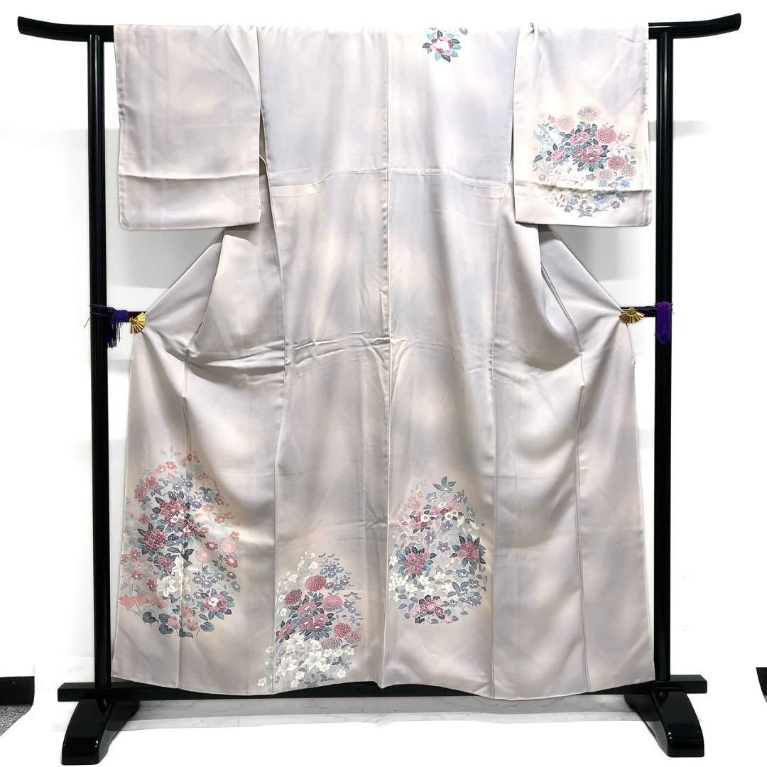 小紋　紬　紗綾形地紋　花紋　花模様　藤の花　着物　021b p 訪問着 花模様 ぼかし染め グラデーション 紗綾形地紋 着物 103b d