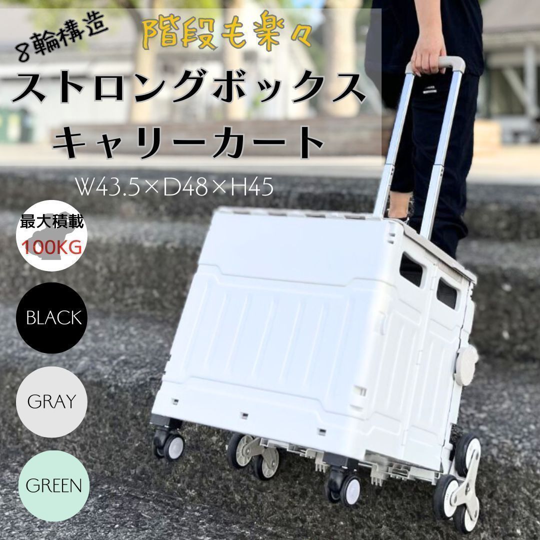 8輪構造 階段 段差 買い物ラクラク 折りたたみ ストロングボックスキャリーカート Lサイズ ショッピングカート 買い物カート 台車 1