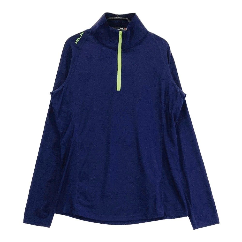 【新品】RLX ネイビー ハーフジップシャツ S サイズ：S RLX ラルフローレン ハーフジップ 長袖Tシャツ ヨット 総柄