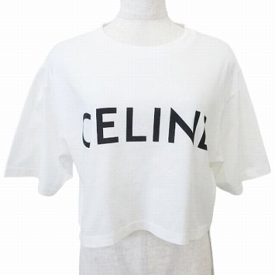 セリーヌ CELINE タグ付き クロップド Tシャツ トップス 半袖 ロゴ 