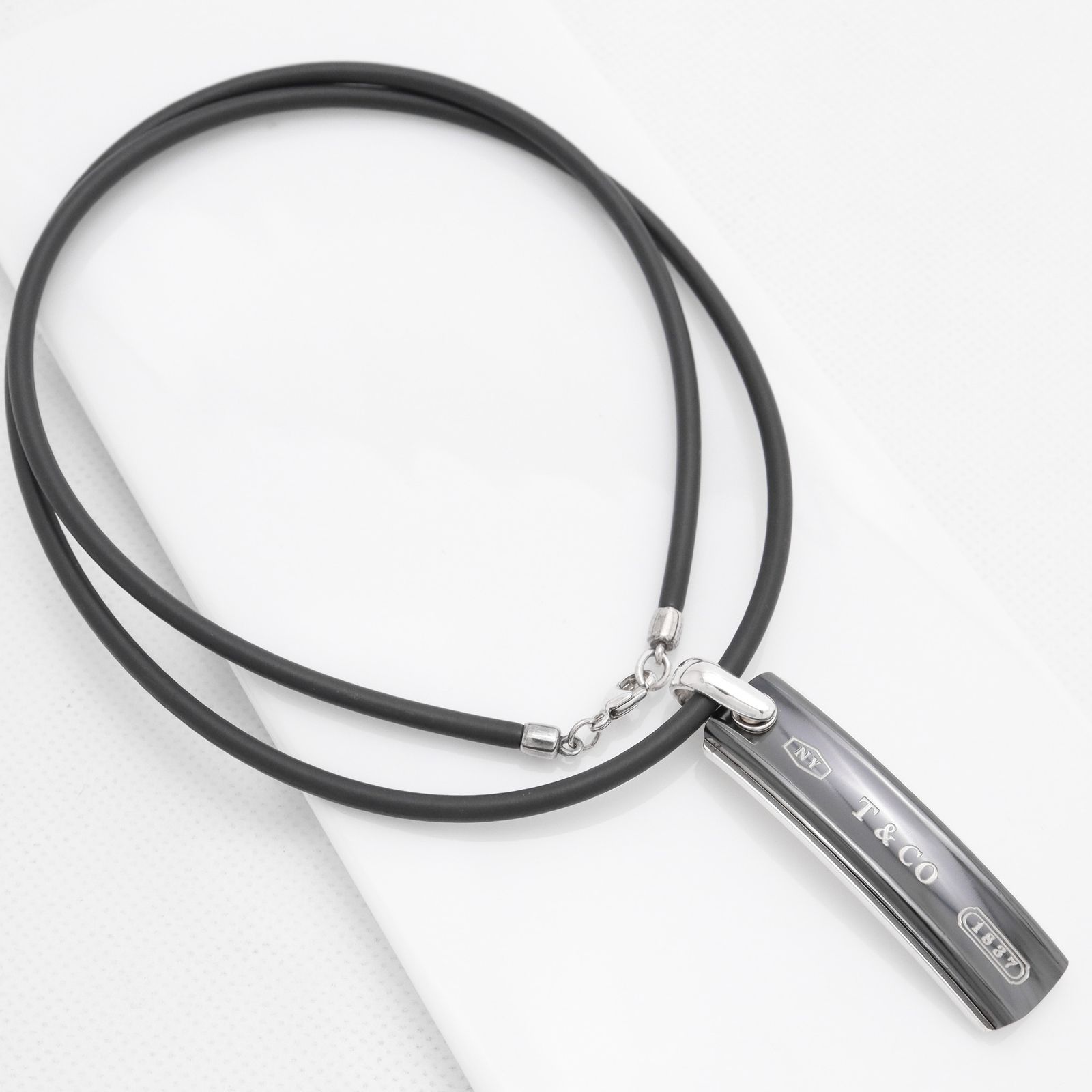 美品Tiffanyネックレス1837プレートブラックAG925 極美品✨ ティファニー ネックレス 1837 プレート ブラック AG925