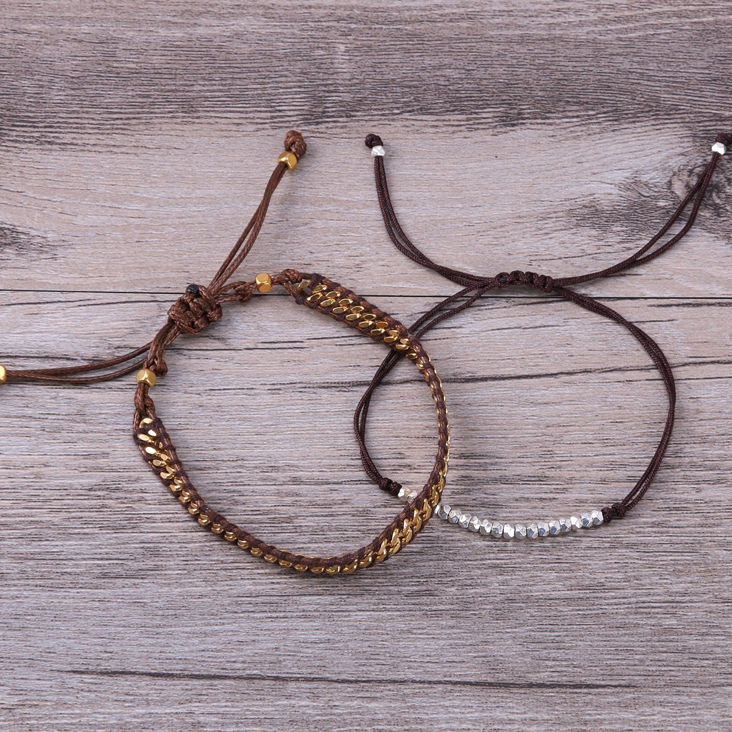  ブレスレット チェーン ゴールドメッキ ストーン 2本セット ホワイト バングル 腕輪 ストリング 細いロープ KELITCH ブレスレット アクセサリー