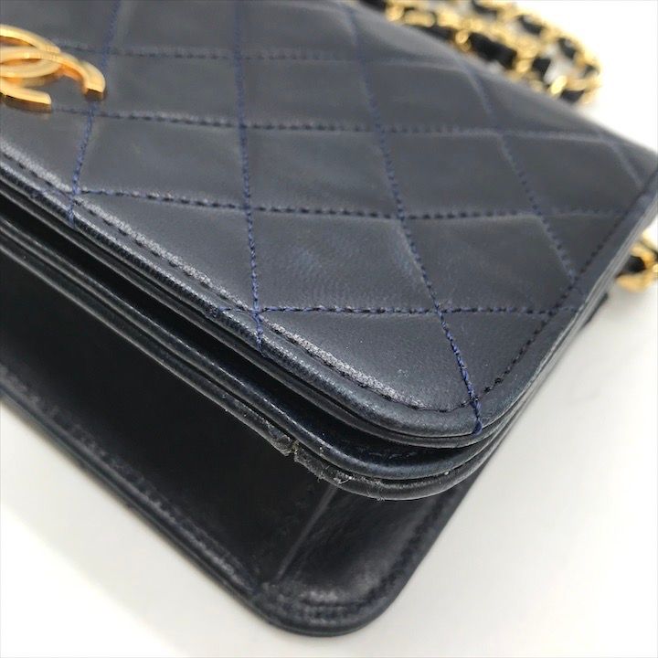 CHANEL シャネル ココマーク ミニ マトラッセ ラムスキン チェーン ショルダー バッグ プッシュロック ネイビー レディース a6633 DECORATOM_COM_BR