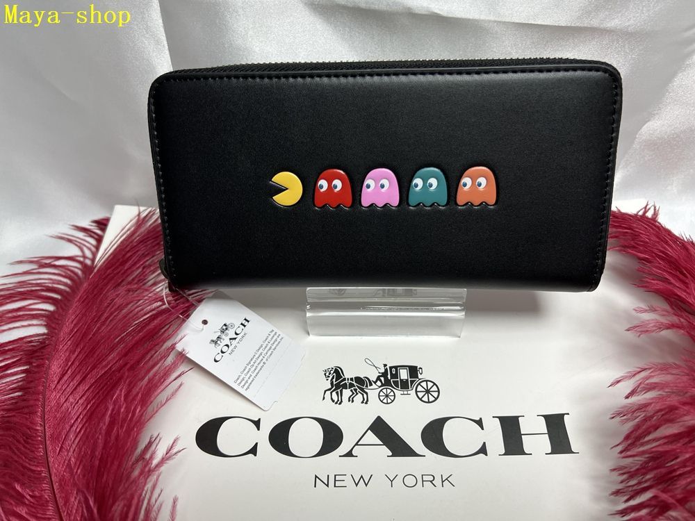 コーチ COACH 長財布 財布  パックマンコラボ黒 フューシャ レザー コーチ パックマン コラボ レザー  プレゼント 贈り物 ギフト  吉日  新品未使用 ブランド  ファッション 母の日 父の日 財布 メンズ B149 F55736 11