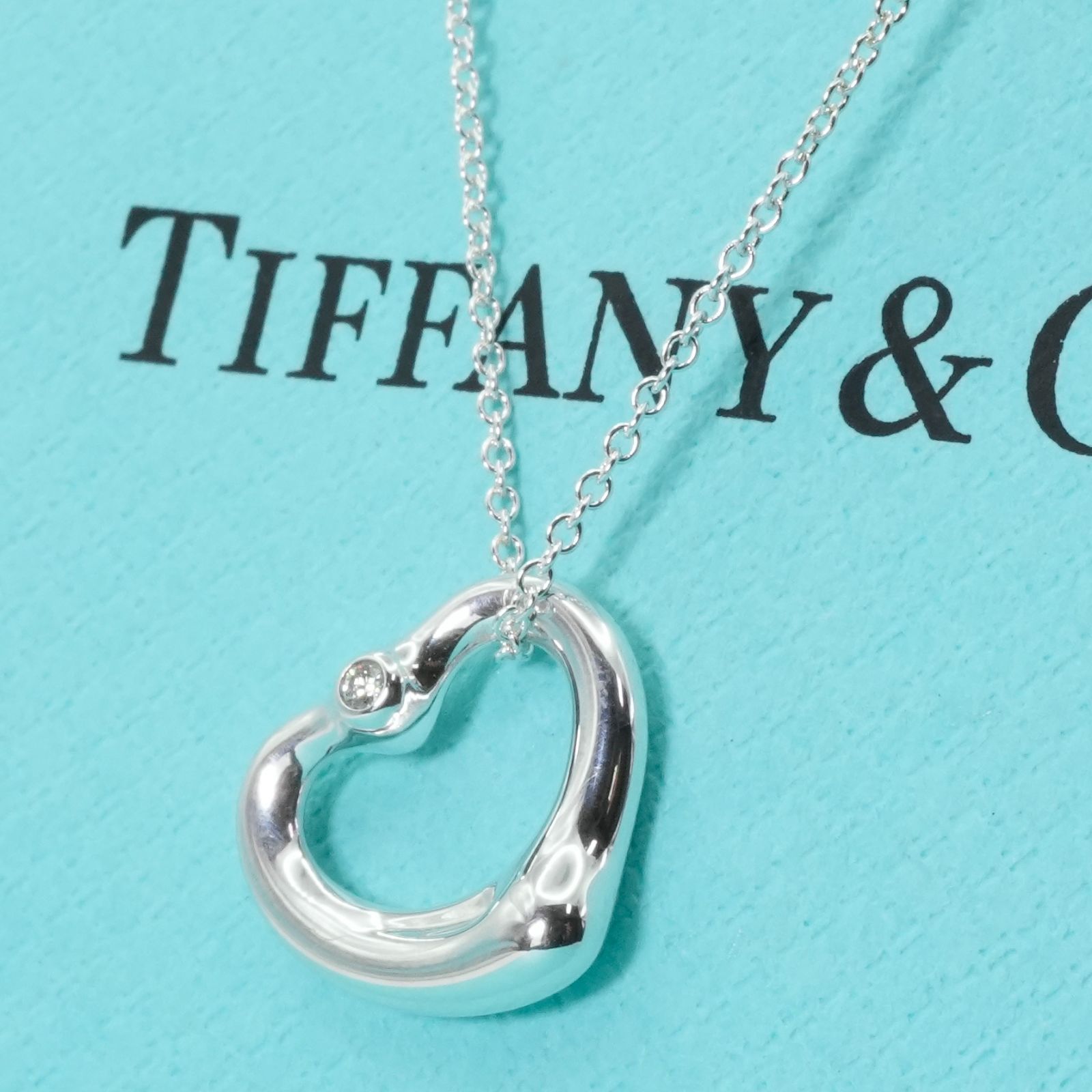 極美品 Tiffany & Co. オープンハート ネックレス 箱付き 453 極美品16mm ティファニー 2Pダイヤ オープンハート ネックレス25