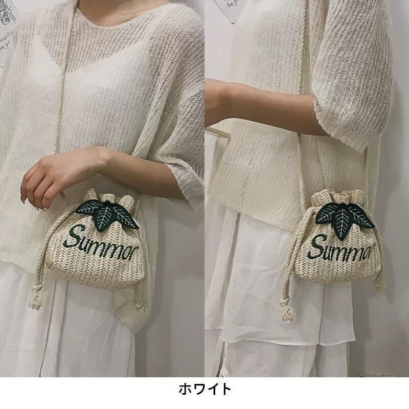 ショルダーバッグ 葉っぱ モチーフ 巾着 かごバッグ ポーチ summer 刺繍 リゾート 夏バッグ ざっくり 素朴 おしゃれ かわいい 肩掛け 斜め掛け 手提げ キッズ 子