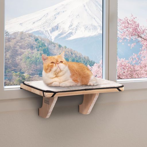 Petsfit猫窓ベッド窓用ハンモック猫ハンモック木製しかっりした物理構造窓用座り台キャットウォーク賃貸ウィンドウベッド日向ぼっこ日光浴マット付き取り付け式水洗い耐用安定組み立…