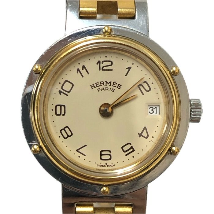 HERMES エルメス クリッパー 24mm 51.03 腕時計 GP|SS コンビ クオーツ アイボリー文字盤 レディース