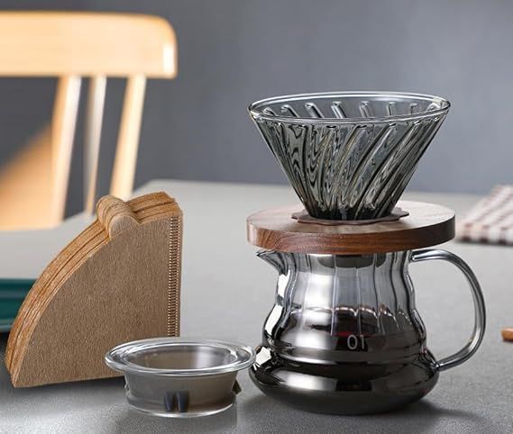 【在庫処分】Gugrida 400ml コーヒーサーバー ドリップコーヒーサーバー ハンドドリップコーヒーサーバー フィルターペーパー20枚付き、コーヒーポットの蓋1個付属、 耐熱性、耐寒性 高ホウ素