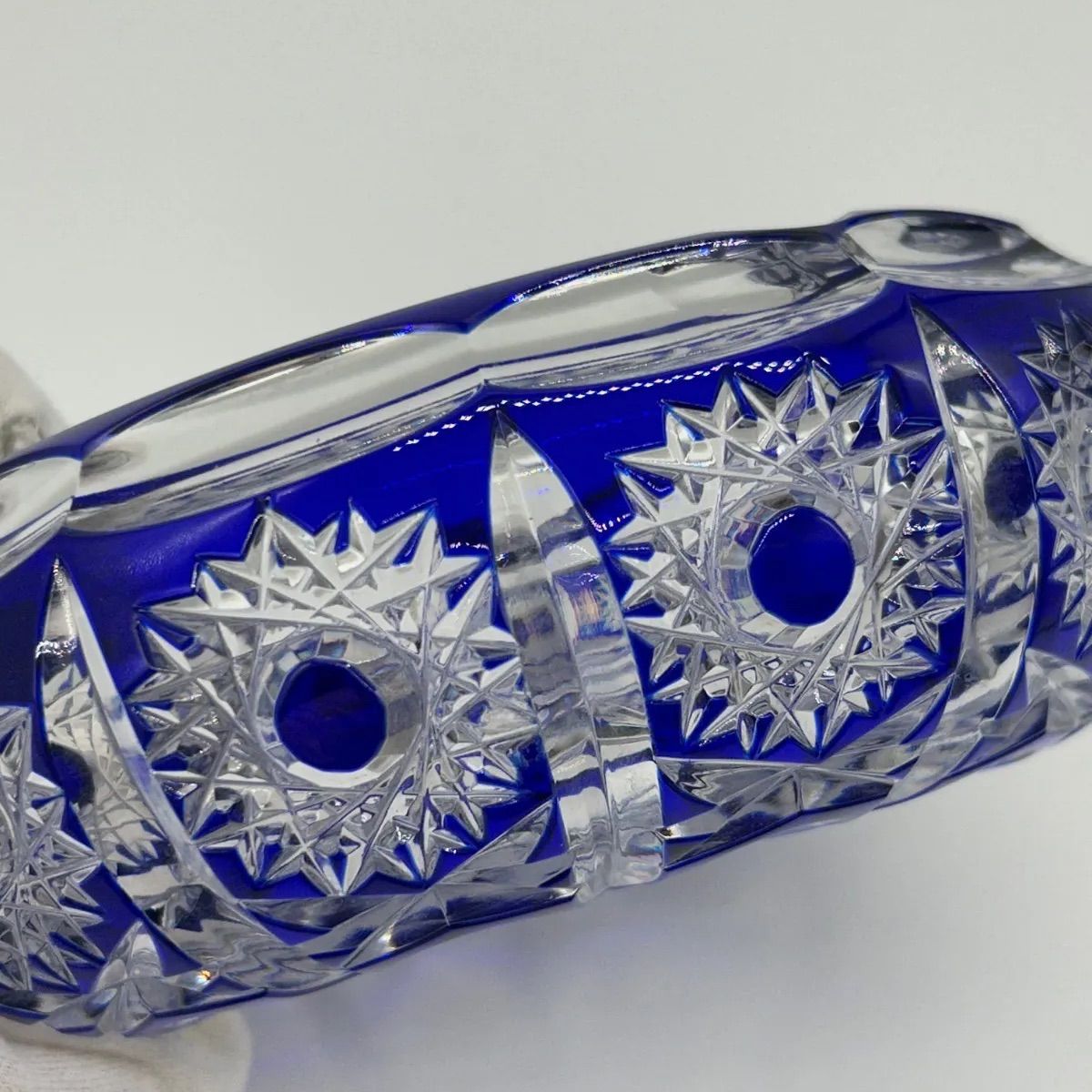 薩摩切子 灰皿 瑠璃 クリスタルガラス ブルー インテリア 昭和レトロ