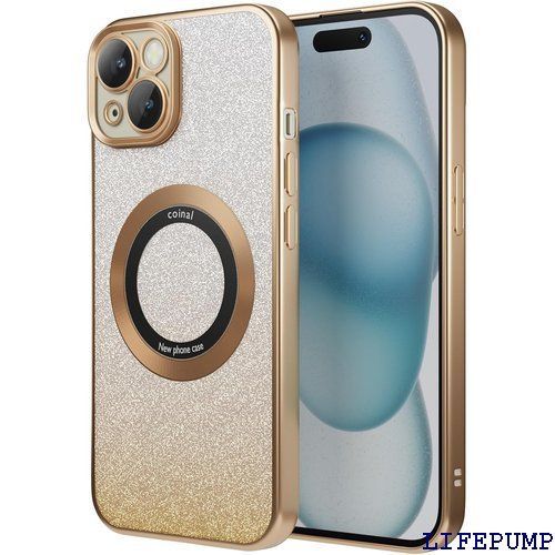 iPhone 15 ケース キラキラ iPhone 15 用ケース ワイヤレス充電対応 MagSafe対応 黄ばみなし レンズ保護 耐衝撃 滑り止め 指紋防止 6.1 インチ スマホケース ゴールド 2059