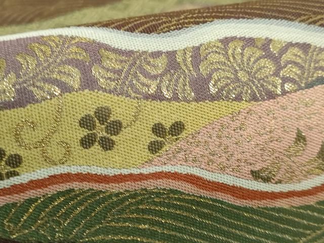 平和屋着物■極上　本場筑前博多織　草木染　手織工房　染匠：小森久　両面　全通柄袋帯　三十六歌仙道長　金糸　逸品　DZAA9032kh5 平和屋着物□極上 本場筑前博多織 草木染 手織工房 染匠：小森久 両面