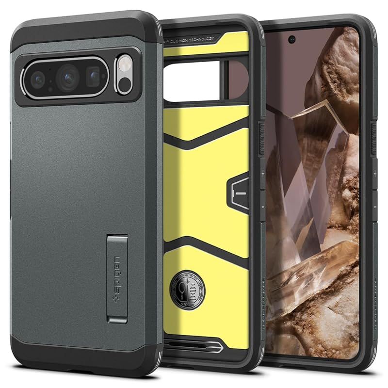 Spigen Google Pixel8 Pro ケース スタンド付き 米軍MIL規格取得 耐衝撃 三層構造 スマホスタンド カメラ保護 傷防止 衝撃 吸収 タフ・アーマー ACS06322 (アビスグリーン) 0