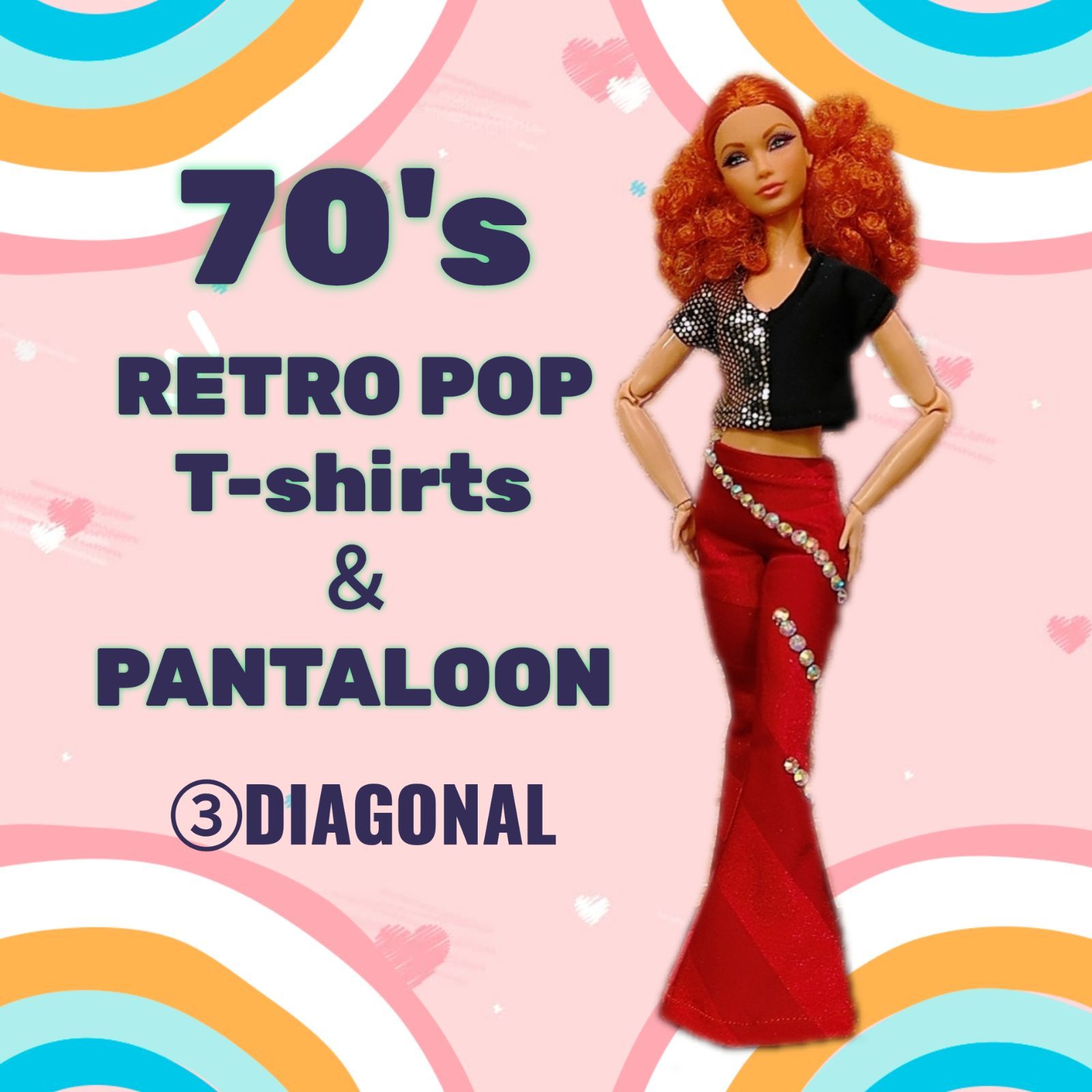 1/6ドール服✾70年代レトロポップ✾バイカラーTシャツ