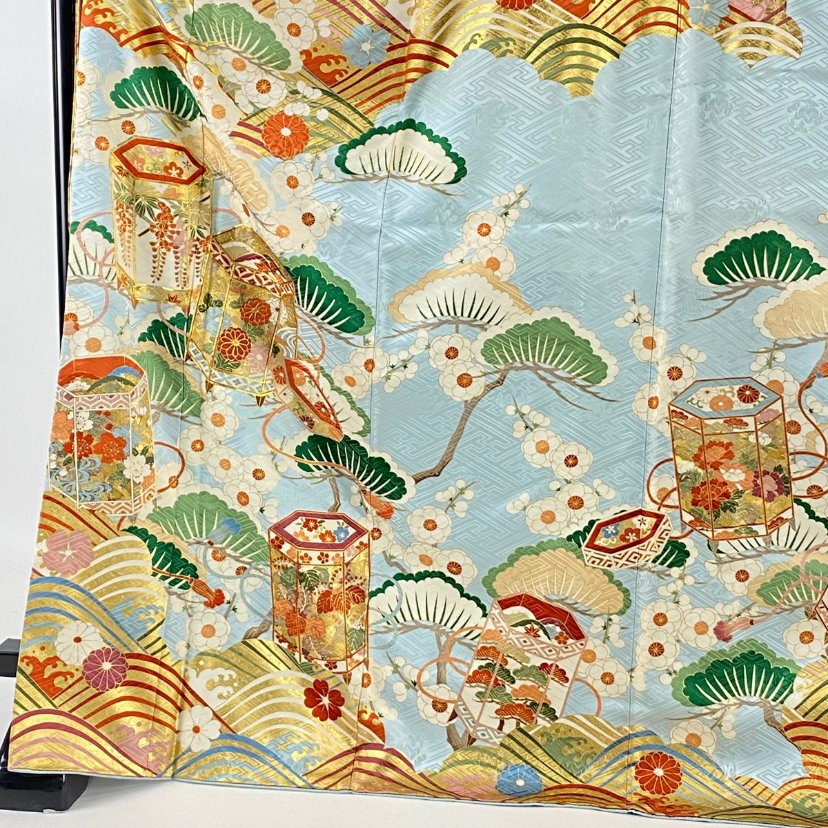 振袖 身丈172cm 裄丈67cm M 袷 吾妻徳穂 落款 貝桶 松梅 金糸 金彩  