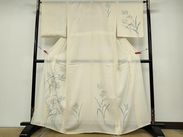 平和屋着物＊夏物 訪問着 絽 手描き 芝草花文 銀彩 洗える着物