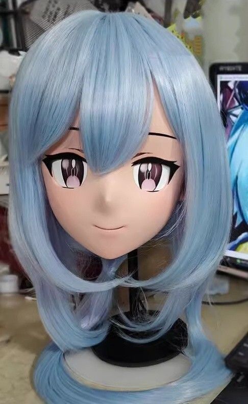ハーフマスク 眼球付き カツラ付き NO.44 樹脂製 ヘッドロリータ人形 コスプレマスク 変身 仮装 着ぐるみ 二次元美少女