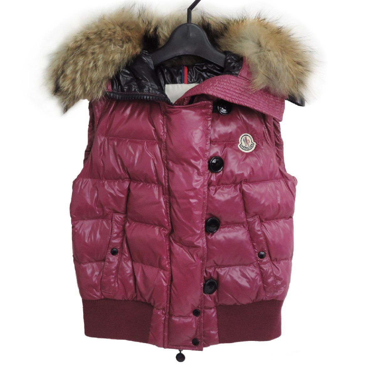 美品 モンクレール TARN GILET ロゴワッペン フード ラクーン ファー