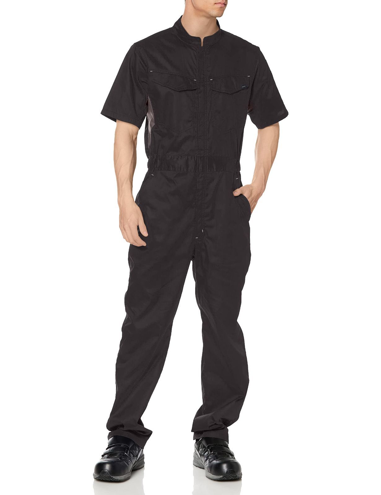 M_ブラック フォーキャスト 夏用 作業服 半袖つなぎ服 サマーツイル半袖つなぎ服 吸水速乾 ﾌﾞﾗｯｸ M
