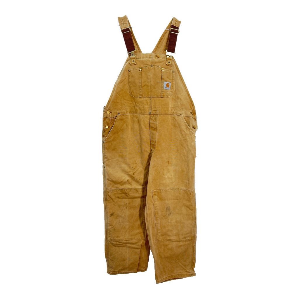 Carhartt カーハート ダック ダブルニー ビブオーバーオール ワーク 大きいサイズ ブラウン (メンズ W44 L26 相当) 中古 古着 R1548