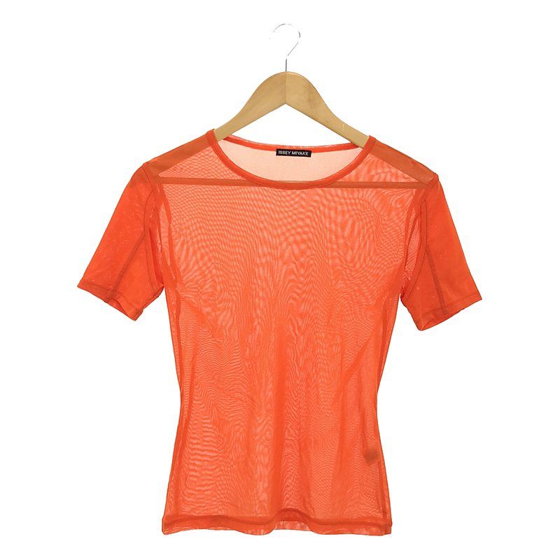 ISSEY MIYAKE - 【美品】  ISSEY MIYAKE / イッセイミヤケ | メッシュ シアー トップス カットソー Tシャツ | 3 | オレンジ | レディース 美品】 ISSEY MIYAKE / イッセイミヤケ | メッシュ シアー