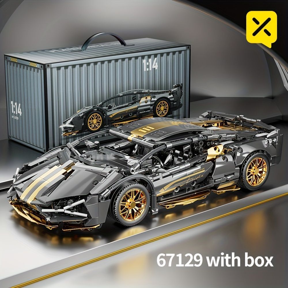 BRZXPROE ビルディングブロックカー - スリークなブラック＆ゴールデンスポーツカーモデル、簡単組み立てのメカニカルスピード車両、誕生日、クリスマス、ハロウィン、感謝祭、新年の完璧