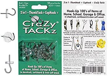 CraZy TACKz プッシュピンフック 5 x 0.5 x 1.125 クリア パッケージは異なる場合があります