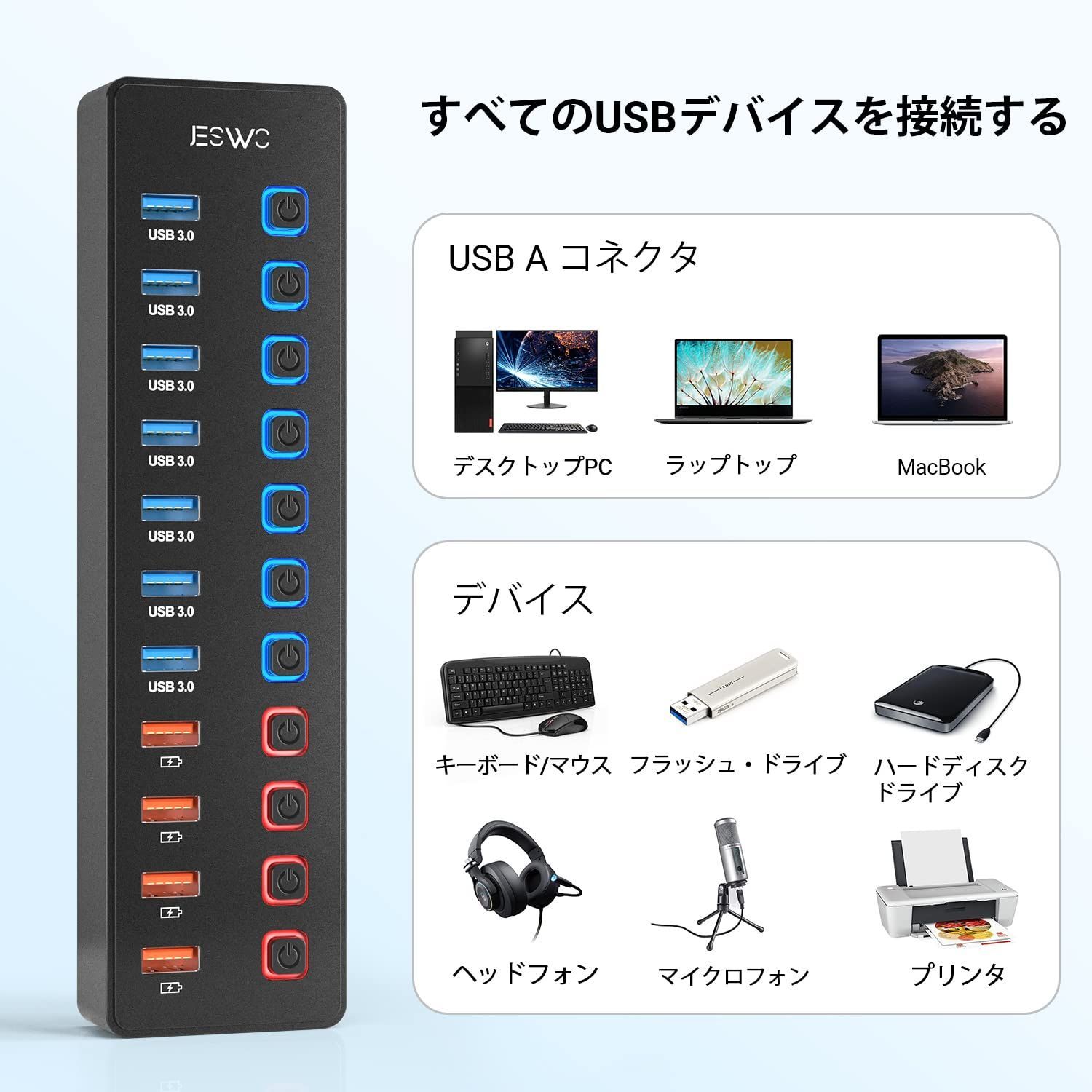 USB3.0ポートx7 5Gbps高速伝送